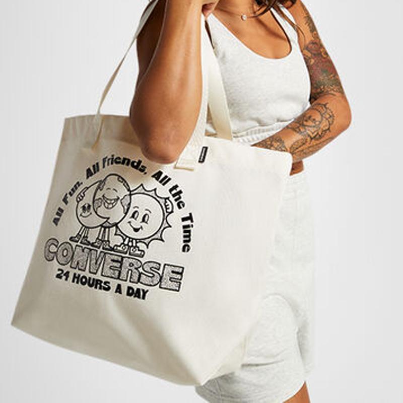 New Converse Polyester Tote Bag, Shopping Bag, Shoulder Bag, Handbag Regular Unisex Ecru 10025535-A01