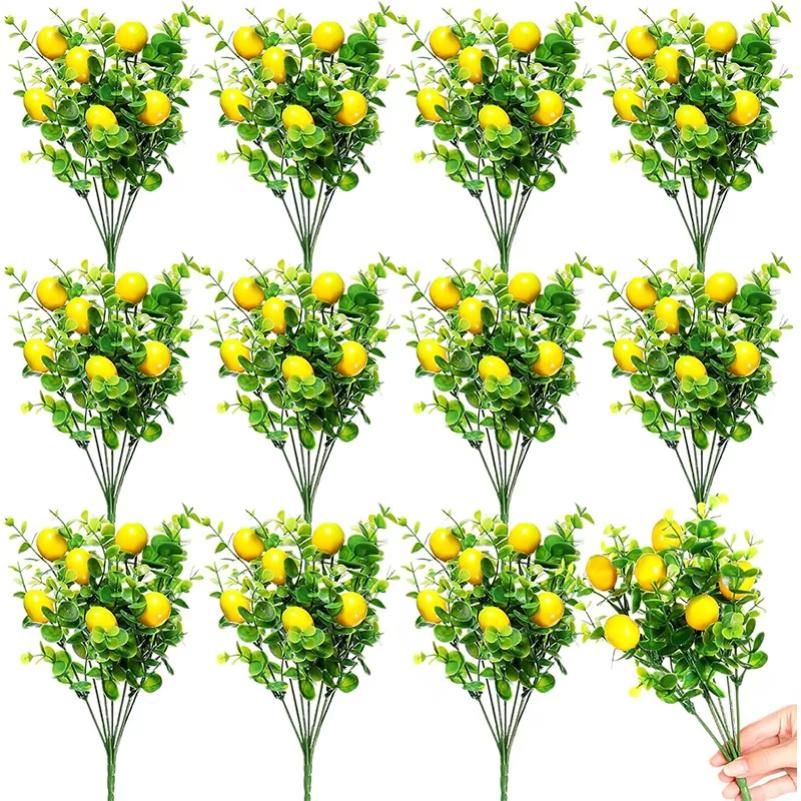 1/3Pcs Lemon Branches with Fruit Artificial Green Plants Fresh Home Decoration Photo Props Plastic Fruit Flower Arrangement