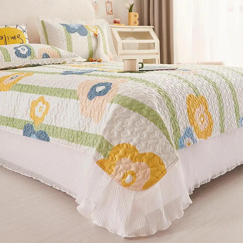 Princess Style Chiffon Lace Double Bedspread Queen Sandwich Cotton Quilted Bed Cover Home Bed Spread Not Included Pillowcase