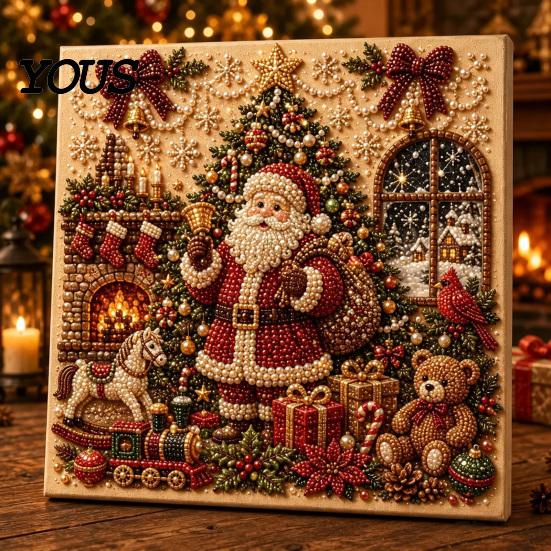 Creative Christmas Gifts for Adults Faux Pearl Art Kit, 20x20cm Xmas Painting DIY Wall Decor Making Kit Sparkling 3D Diamond Craft Adults, Festive