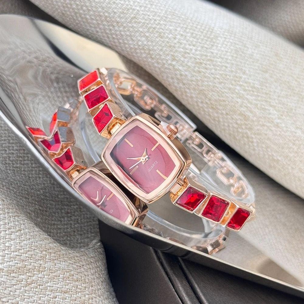 Kleurrijke Diamant Belegde Armband Klein Suiker Vierkant Horloge Mode Armband Horloge Cadeau