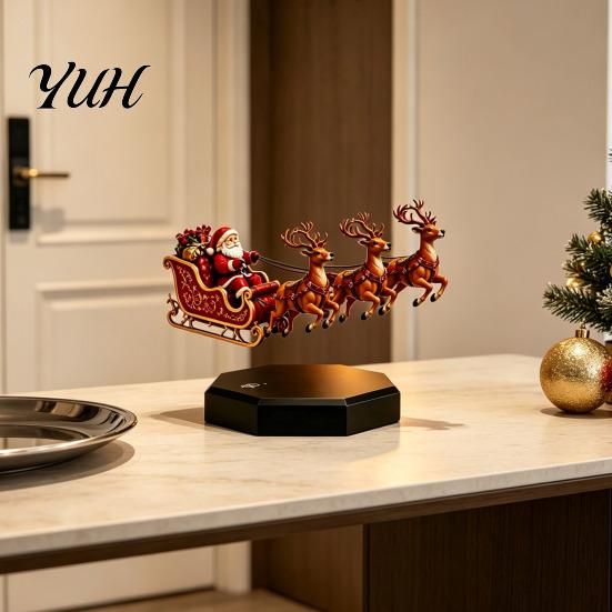 Decorazioni Natalizie Stagionali Moderne Slitta di Babbo Natale Galleggiante, Slitta Volante Levitazione Magnetica Decorazioni di Natale, Idea Regalo Innovativa Claus da Tavolo