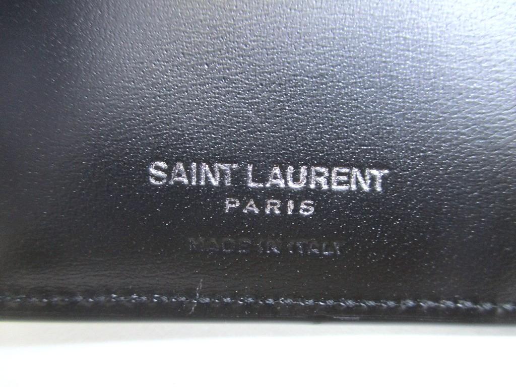 Authentic Saint Laurent Silver YSL Motif Black Leather Long Flap Wallet #a848  Open box