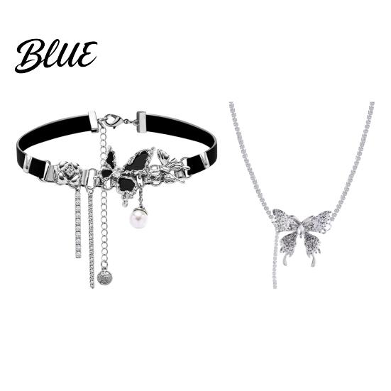 Faux Pearl Choker Women Chokder with Butterfly Charm Hollow Chain