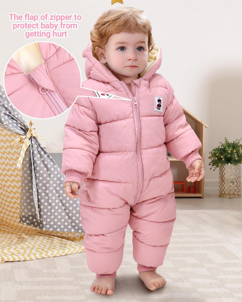 Winter Baby Romper – Thick Hooded Jumpsuit for Infants, Fleece Lined Snowsuit for Boys and Girls, 1–18M