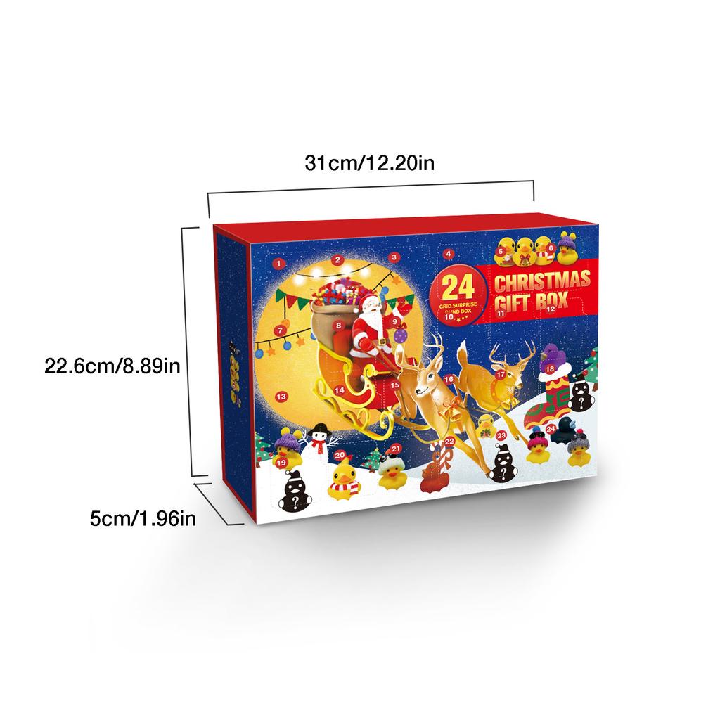 Grid 24 Christmas Rubber Duck Advent Calendar Box Surprise Ducky Bath Toy Gift
