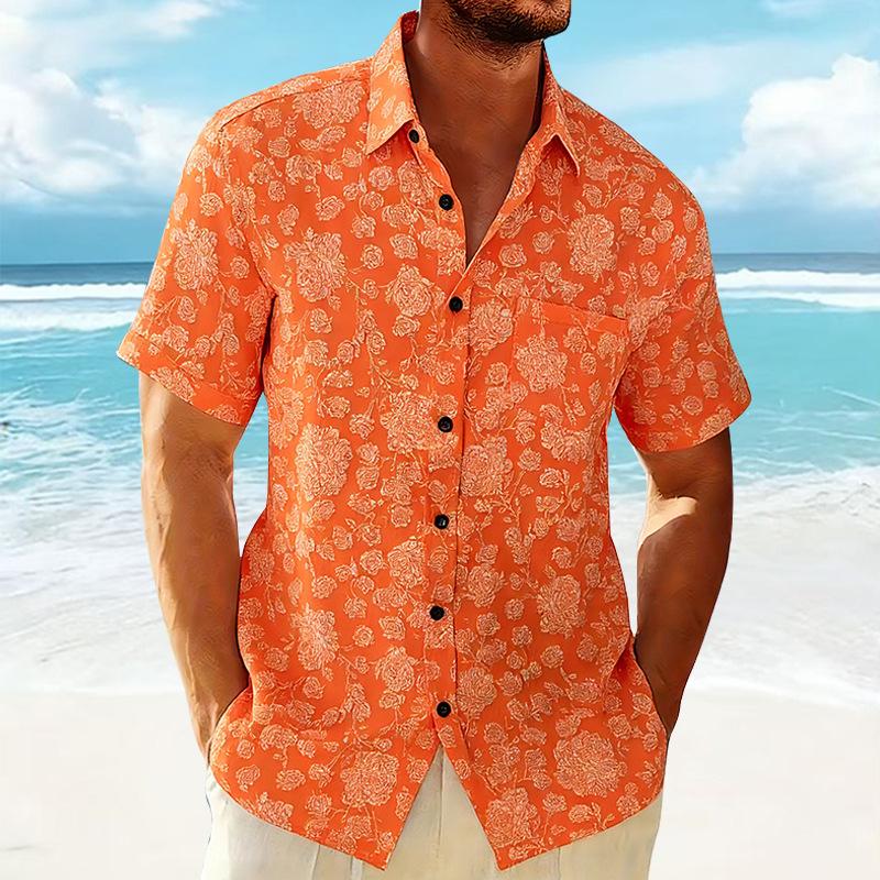 Summer New Men's Hawaiian Short Sleeve Shirt Lightweight Breathable Loose Casual Top