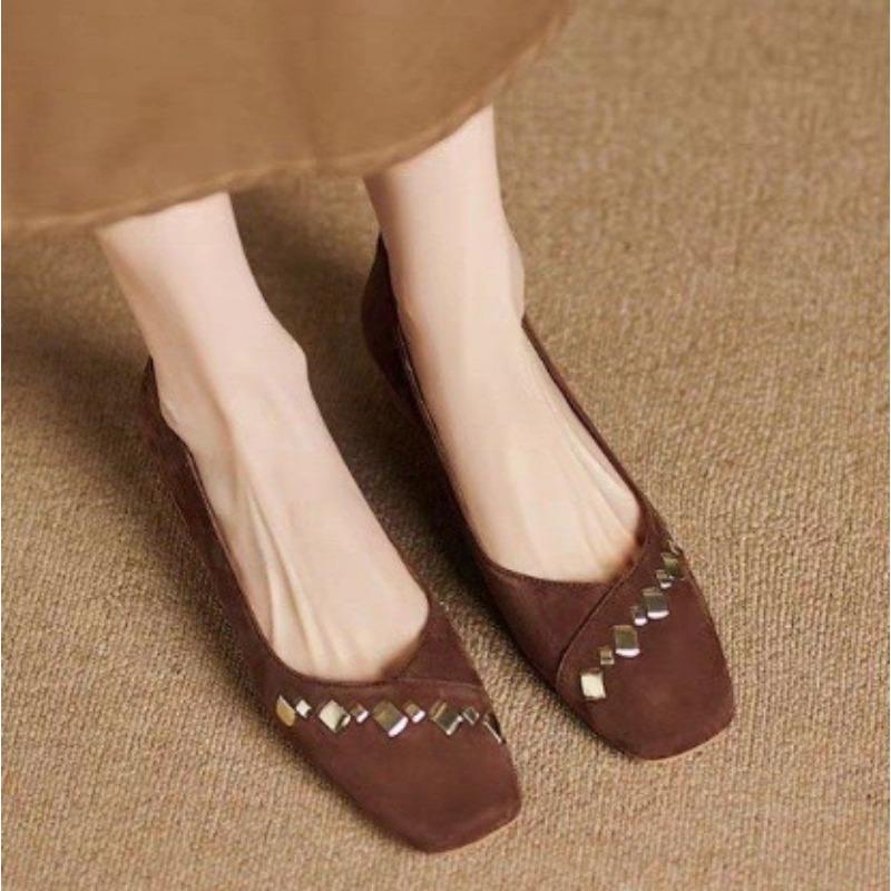 Square Toe and Shallow Mouth 2025 Spring New Scrub Leather Women's Single Shoes