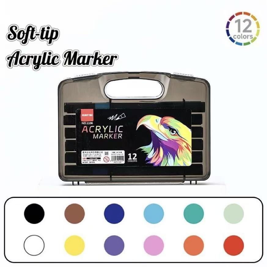 

12/24/36pcs soft tip acrylic marker pen for school art, non-transparent, stackable colors, colorful pen for DIY painting.
