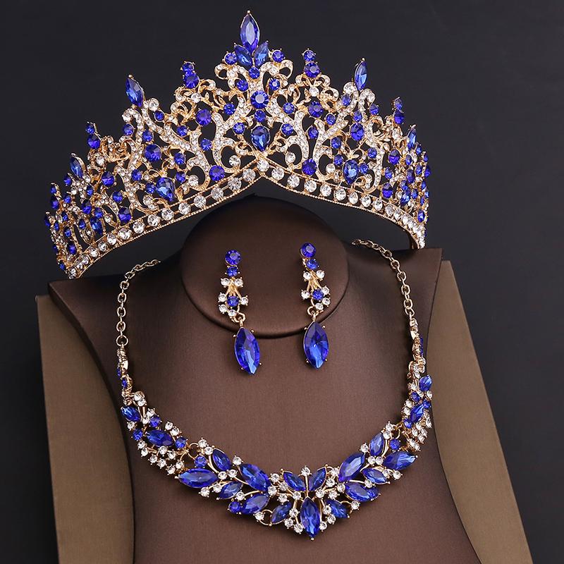 Luxury Crown Bridal Jewelry Sets for Women Tiaras and Necklace Earrings Prom Bride Jewelry Set Wedding Dress Accessories