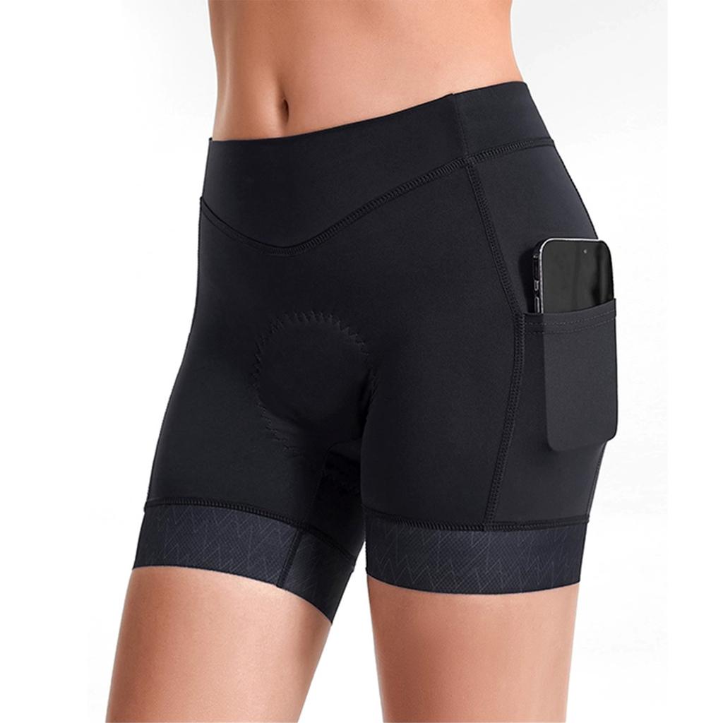 Women Breathable Cycling Shorts Quick Dry Comfortable High Elasticity Shorts with Pocket Black M