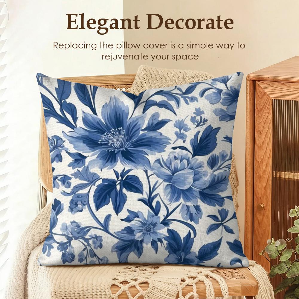 Blue And White Porcelain Cushion Cover Natural Linen Organic Fabric DoubleSided Printing Sofa Home Decor Gift Pillow Case
