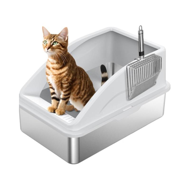 Stainless Steel Extra Large Cat Litter Box with Elevated Slope