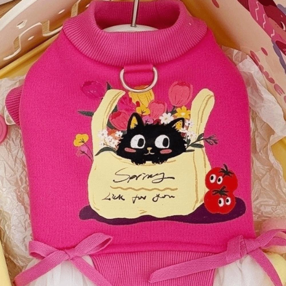 Fashion Style Dopamine Dog Pullover Hoodie Cartoon Print Breathable Cat Sweatshirt Warm Thick Soft Pet Puppy Skirt Autumn Winter