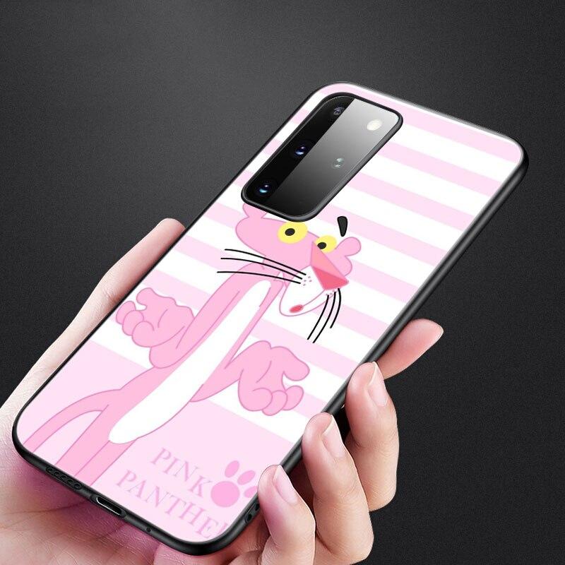 Cute Funny Pink Panther Phone Case For Samsung Galaxy S20 S21 FE S10 Lite Note 20 10 Lite S8 S9 S10E S10 Plus Ultra Black Cover