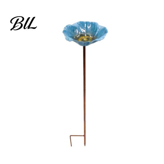 Bee Watering Station Metal Flower Yard Stake Handmade Ground Insert Bird Butterfly Water Bath Feeder Drinking Bowl Outdoor Decor for Garden Lawn