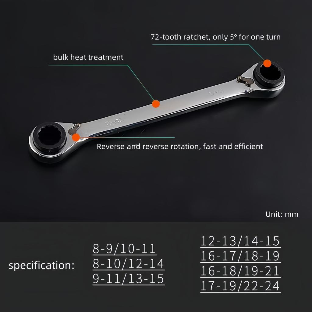 1 Top 4 72-gear Four-use Adjustable Ratchet Wrench, Fast Wrench CR-V Forged Waterproof Rust-proof, Chromium Vanadium Steel, Suitable for Electrical