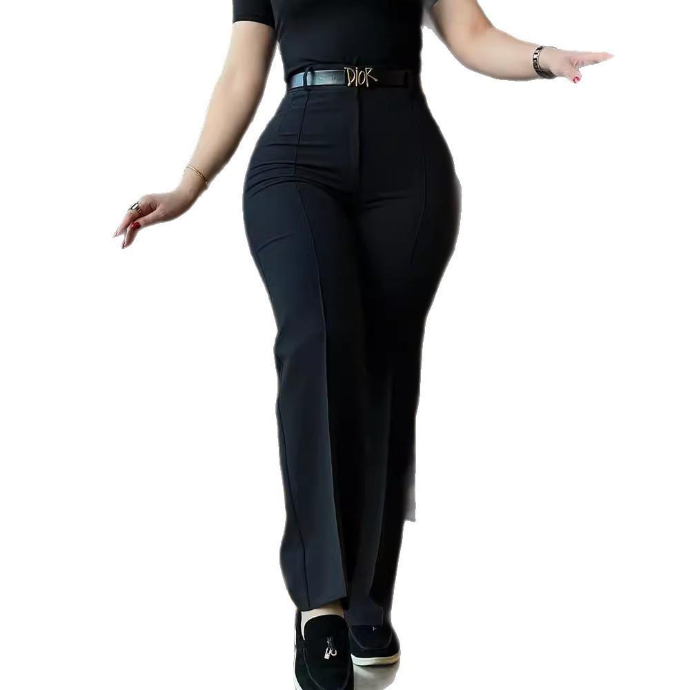 Ku Jing European & American High-Waisted Women's Slimming Straight-Leg Pants 2025