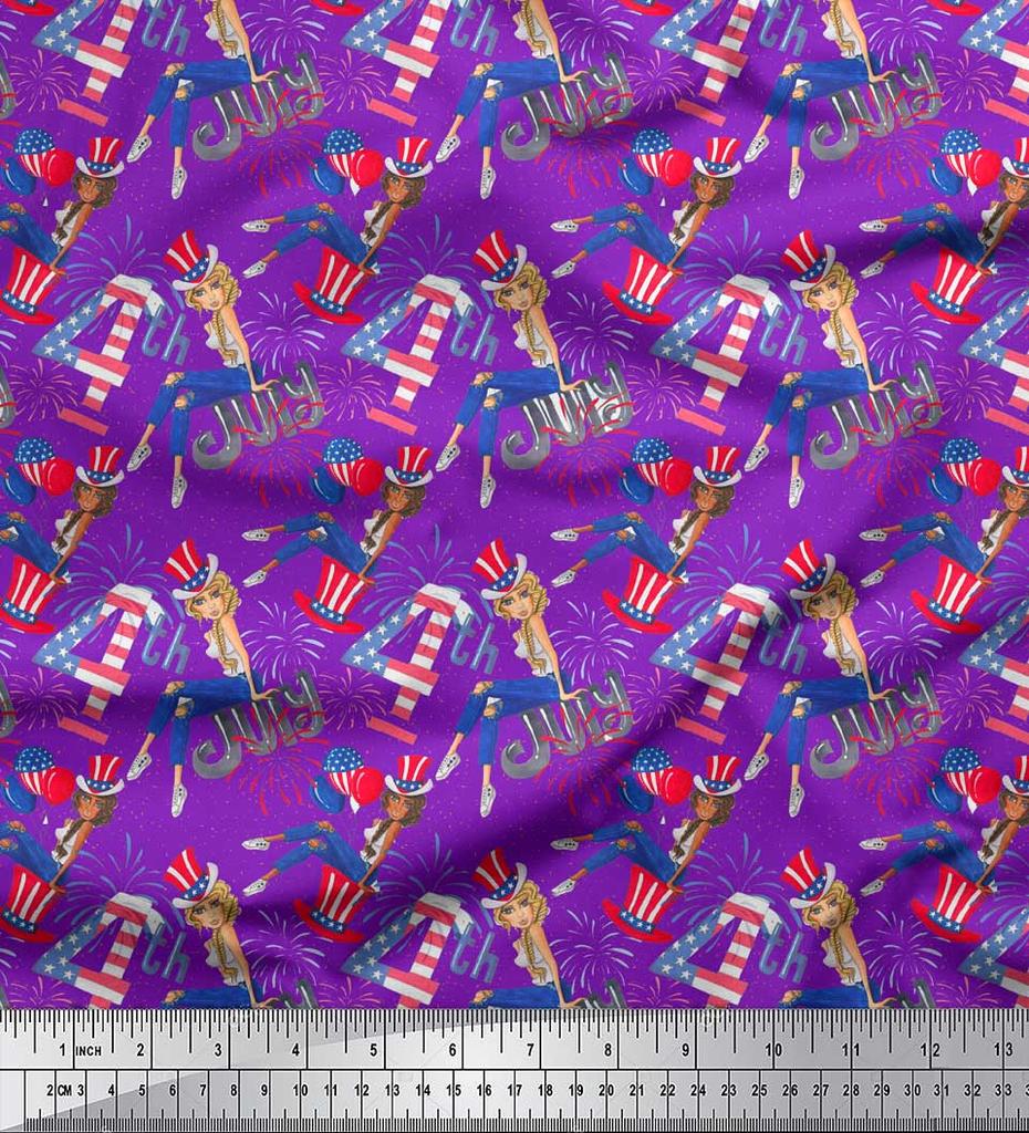 Soimoi Black Japan Crepe Satin Fabric Women,Balloon & Firecrackers Party Print Fabric by the Metre 42 Inch