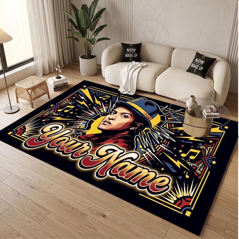 Custom Name Crystal Velvet Rug,Bruno Mars Comfortable Anti Slip Floor Mat For Room Decoration