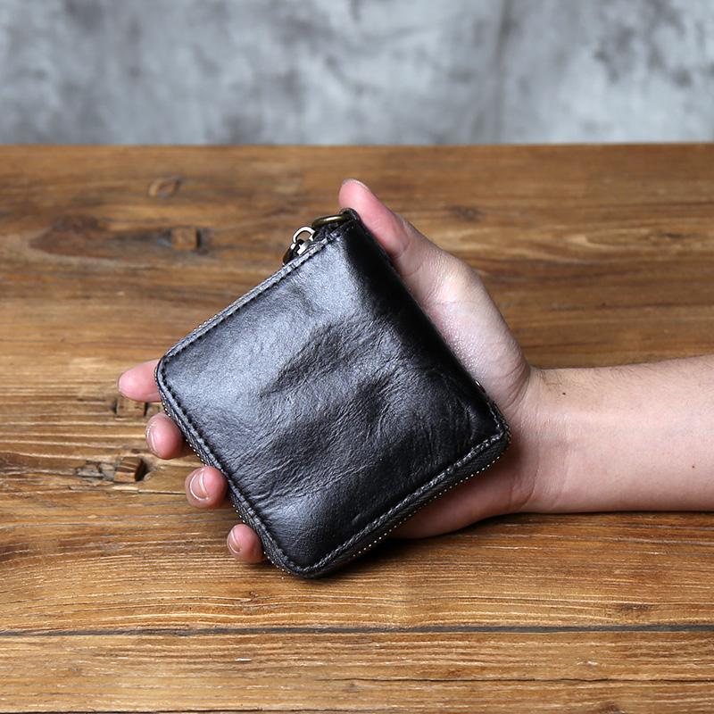 

NZPJ Retro Men s Top Layer Cowhide Wallet Multi-Function Tanned Genuine Leather Card Ladies Handmade Zipper Coin Purse чёрный