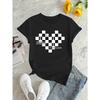 European Size Women's Casual Short Sleeve T-Shirt with Heart Checkered Chess Print & Inspirational Quote - Soft Stretch Round Neck Summer Top
