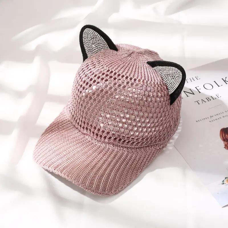 WTEMPO Women's Breathable Hollow-out Spring Summer Hats Cat Ears Shaped Cute Casual Elegant Versatile Wide Brim Travel Beach Hats