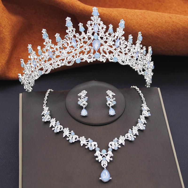 Gorgeous Crown Bridal Jewelry Set for Women Tiaras Birthday Wedding Dress Crowns and Choker Necklace Earrings Set Accessories