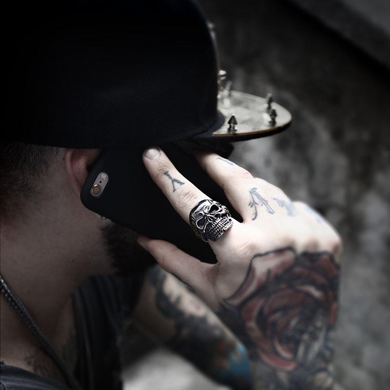 Beier new store 316L Stainless Steel ring top quality Big Tripple Skull Ring Punk Biker jewelry