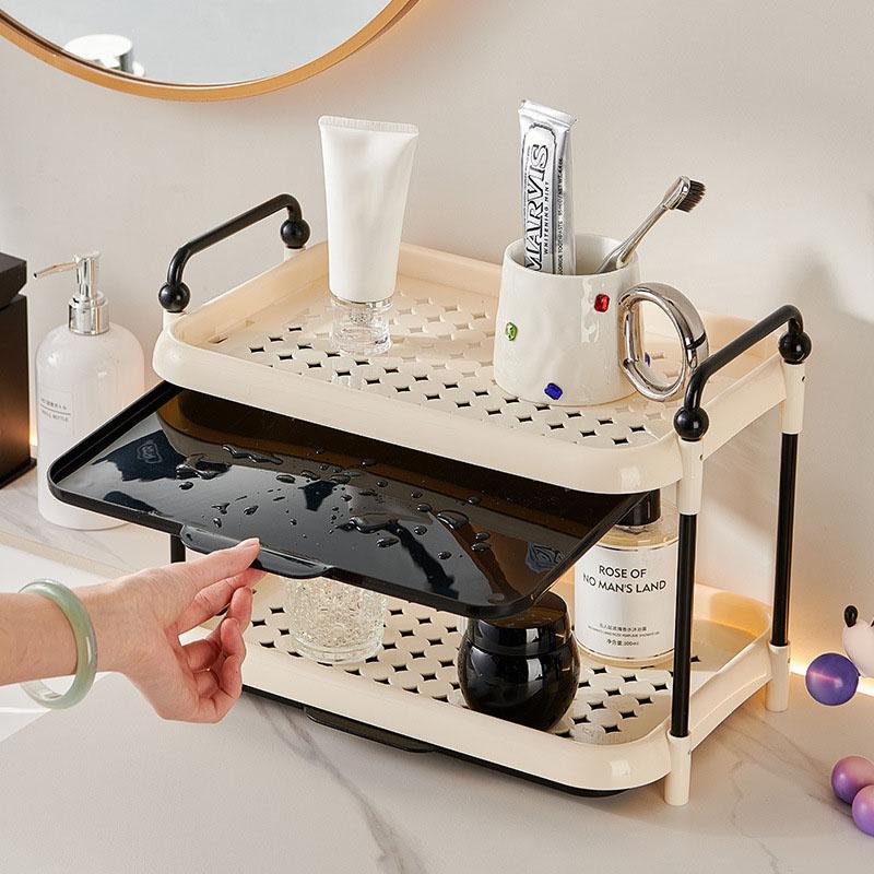 Multipurpose Cup Storage Rack 2 Tier Coffee Tea Cup Drying Organizer for Kitchen Bathroom Countertop with Drainage Tray Shelf