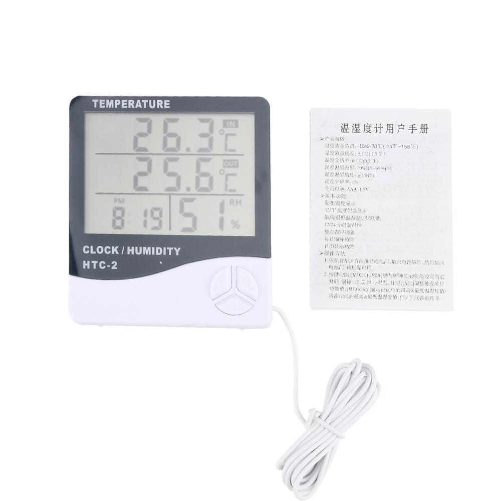 LCD Digital Temperature Humidity Meter HTC-2 Home Indoor Outdoor hygrometer thermometer Weather Station with Clock HTC-1