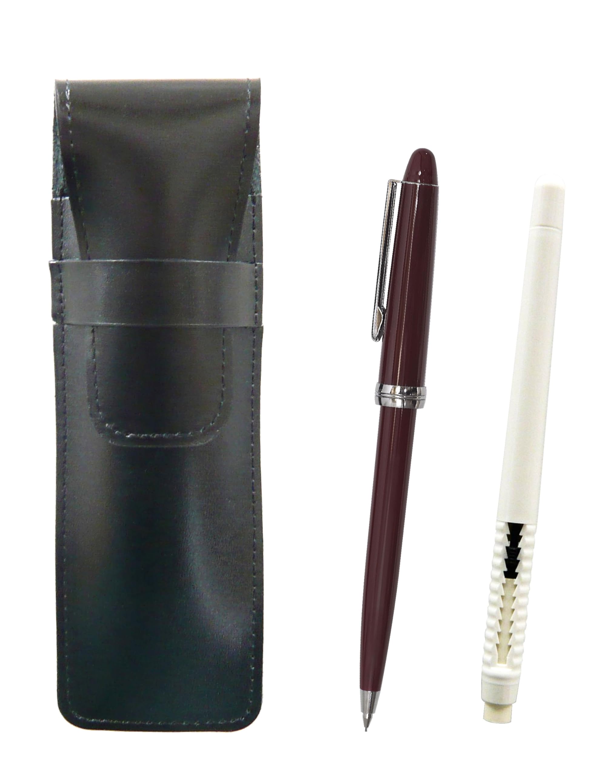 

2 Pack Slim Cowhide Pencil Case Black Pen Type Eraser White and Slim Neo D60 Mechanical Pencil Set Red T23-ASBMC46W-PK60S-R-2