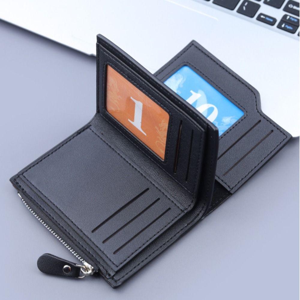 PU Leather Solid Color Men's Wallet Clutch Bag Card Holder Short Wallets Zipper Large Capacity Vintage Male Purses