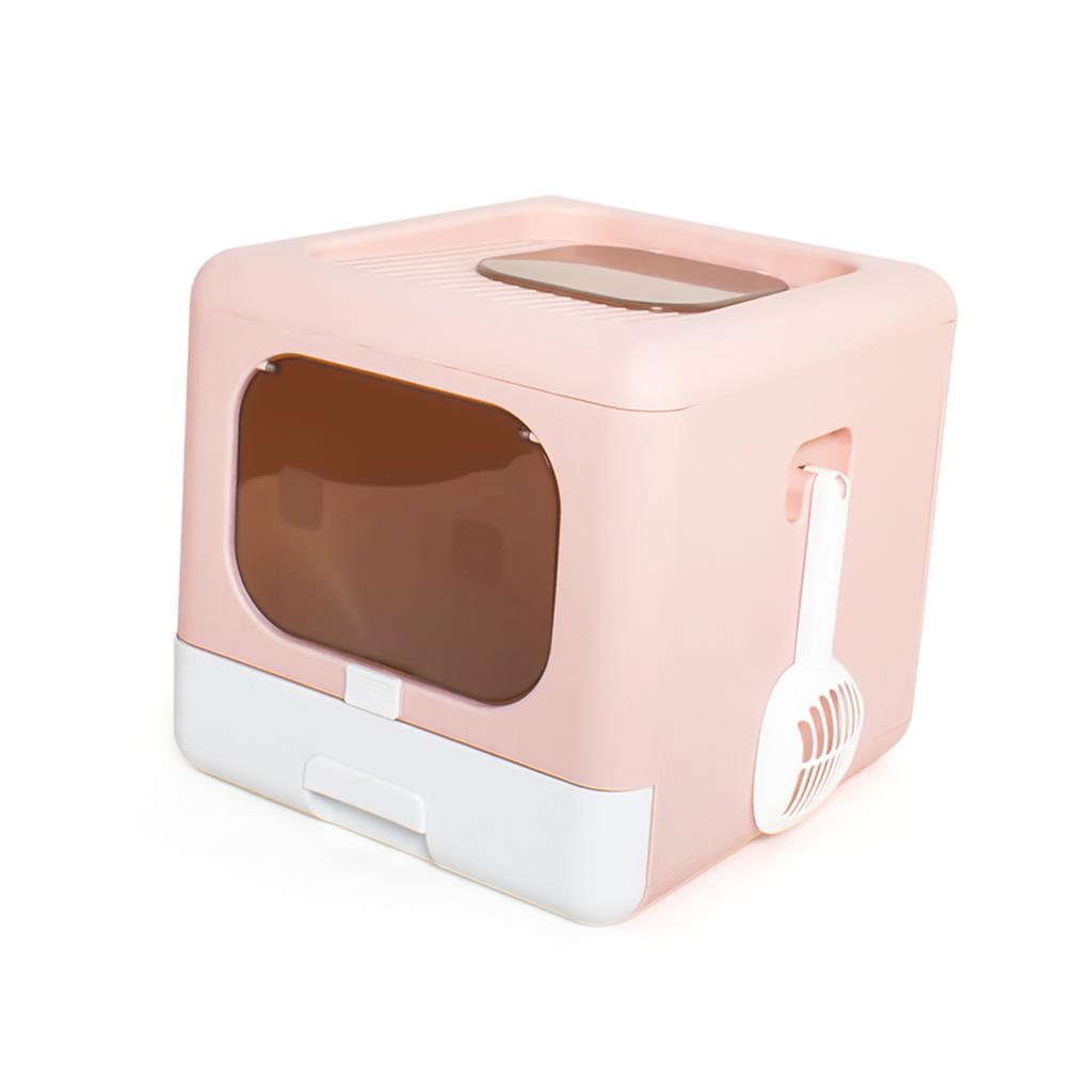 Portable Foldable Cat Litter Box Large   Enclosed Cat Potty Toilet Front Entry Top Exit with Lid Litter Scoop