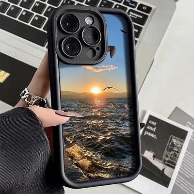 Silikon-Telefonhülle mit künstlerischer Meeressonnenaufgangslandschaft für iPhone 11 12 13 14 15 Pro Max 8 7 Plus XS Max X XR SE 2020 Stoßfeste Stoßstangenrückseitenhülle