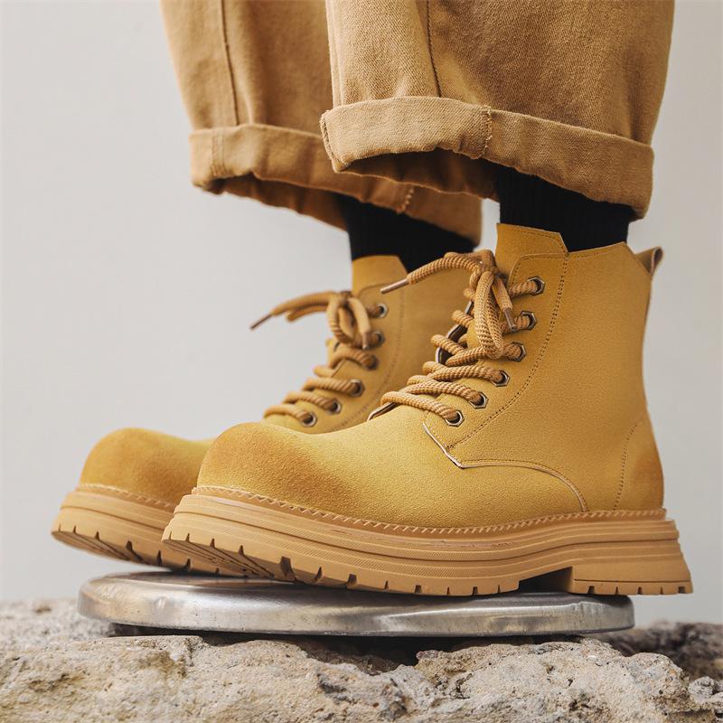 mens fashion outdoors desert boots lace-up cow suede leather shoes cowboy autumn winter boot vintage handsome platform botas man