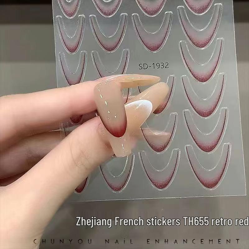 

French Gradient Exquisite Minimalist Nail Stickers - Translucent White Semicircle & Checkered Designs