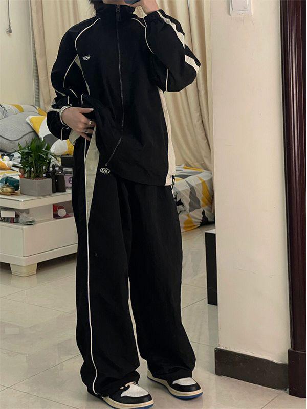 Harajuku Retro Hip Hop Joggers: Elastic Waist, High-Waist, Loose Wide Leg Sweatpants