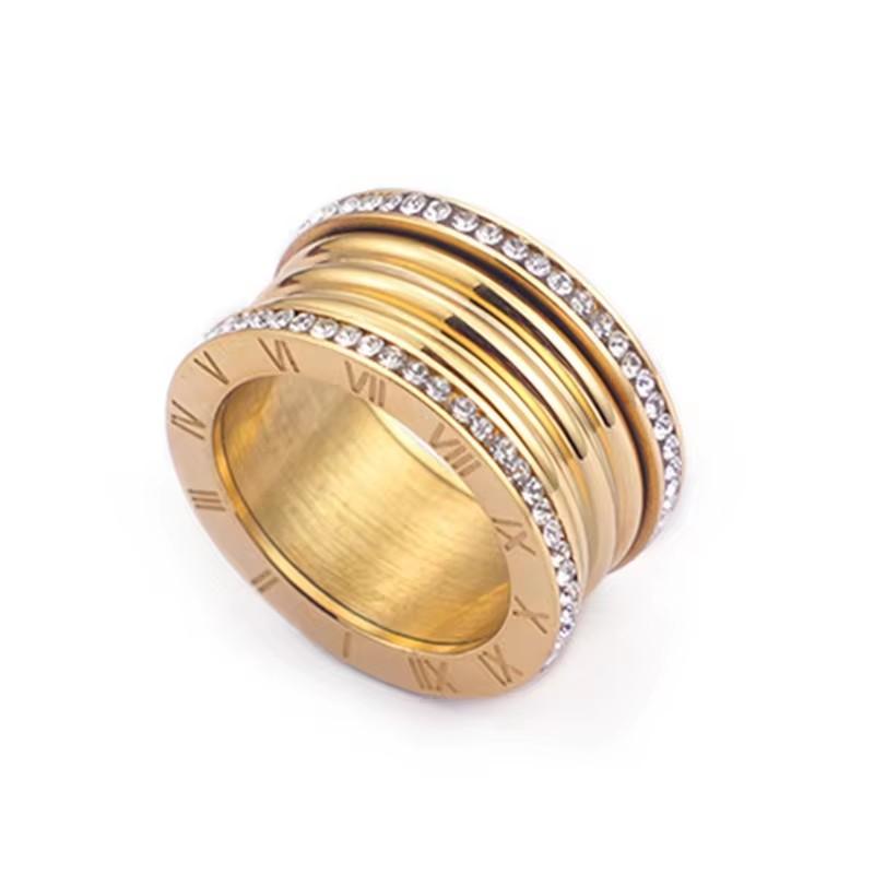 Elegant Stainless Steel Large Rings for Women Roman Alphabet Shiny Zircon Ring Chunky Anillos Mujer Party Wedding Jewelry Luxury