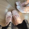 Inner height increase 7CM pink satin bow high heel Mary Jane shoes women's thick heel soft sole versatile ballet single shoes women
