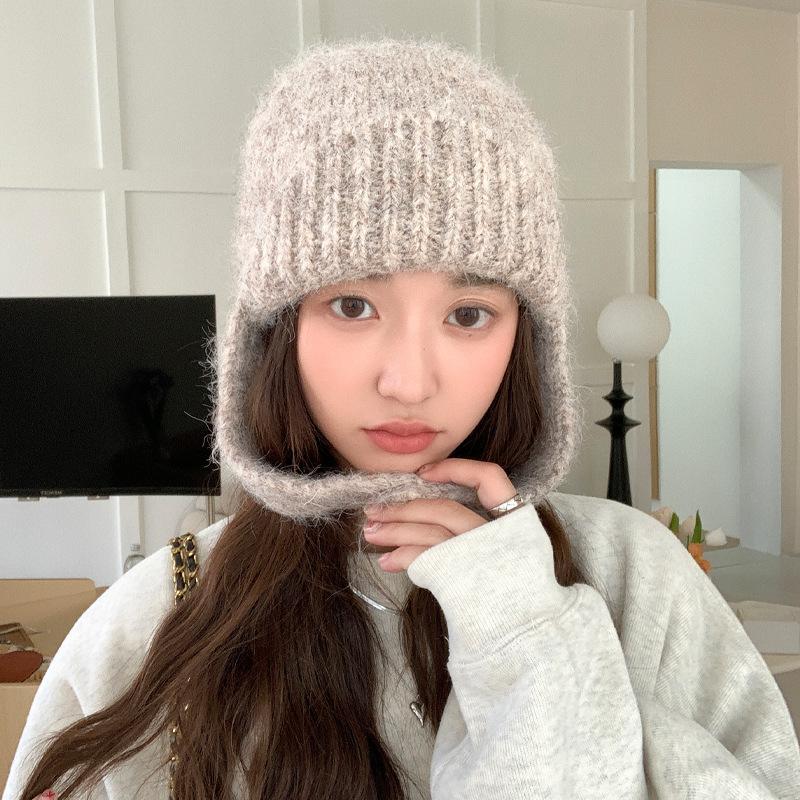 Korean Version of Autumn and Winter New Hat for Women Rabbit Wool Knitted Wool Hat Solid Color Versatile Winter Warm Ear Protection Hat Trendy