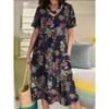 Women's Fashion Summer Spring Flower Pattern Print Short Sleeve V-Neck Middle Waistline Casual Dresses