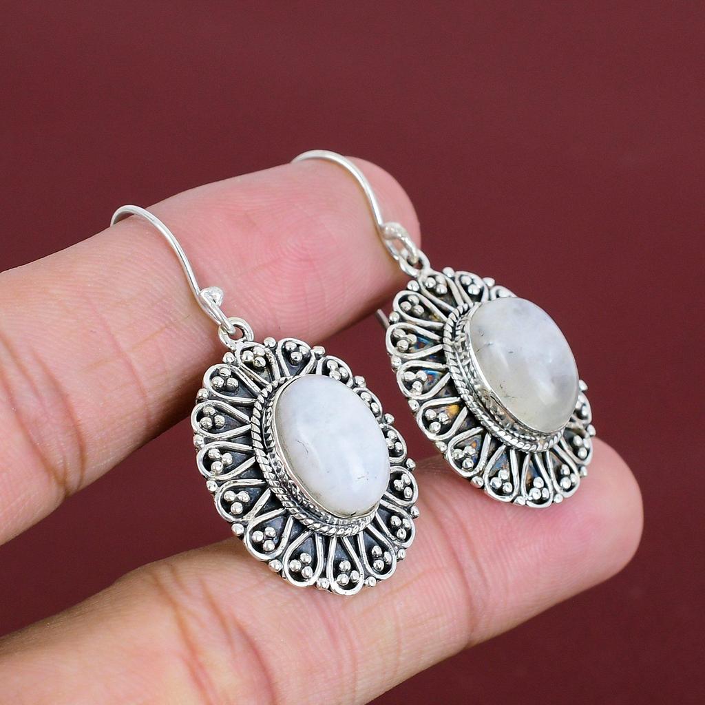 Rainbow Moonstone Earring Handmade Jewelry Vintage Gemstone Earrings 925 Sterling Silver Earring Antique Jewelry Drop Earring Wedding Gifts