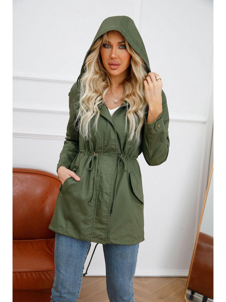 2022 Women's Plus Size Cotton Hooded Windbreaker - Spring/Autumn Loose Solid Color Coat