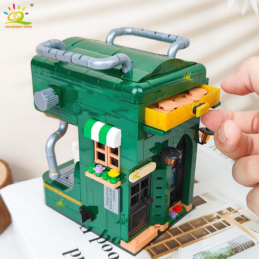 Simulation Coffee machine Model Micro Building Blocks Mini Bricks Coffee Maker Puzzle Assemble Children Toys Desk Home