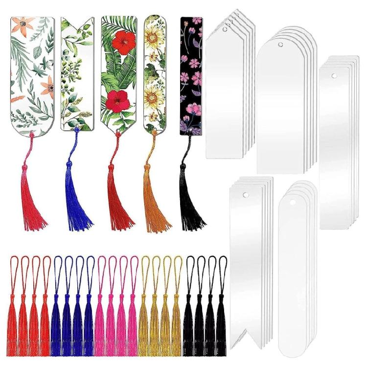 30 Pcs Blank Acrylic Bookmarks with Tassels Clear Acrylic Craft Bookmark