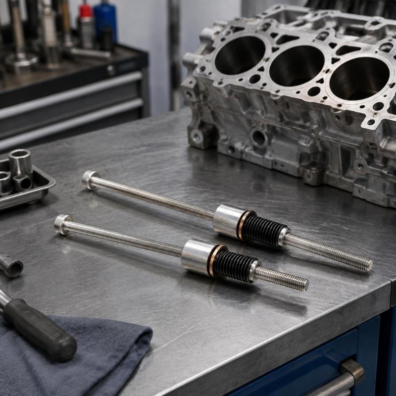 Stem Seal Replacement Tool with Threaded Rod and Contact Face for Controlling Crankshaft Position During Service