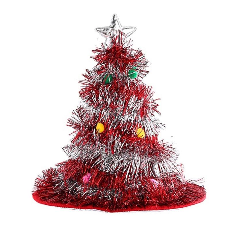 Adult Tinsels Christmas Tree Santa Hat Waterproof Hat Traditional Color Christmas Santa Hat for Teens New Year Presents