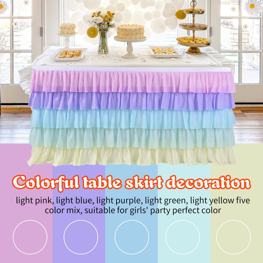Pleated Table Skirt Birthday Party Table Decor Colorful Tablecloth for Rectangle Table Ruffle Table Cloth Xmas Wedding Decor