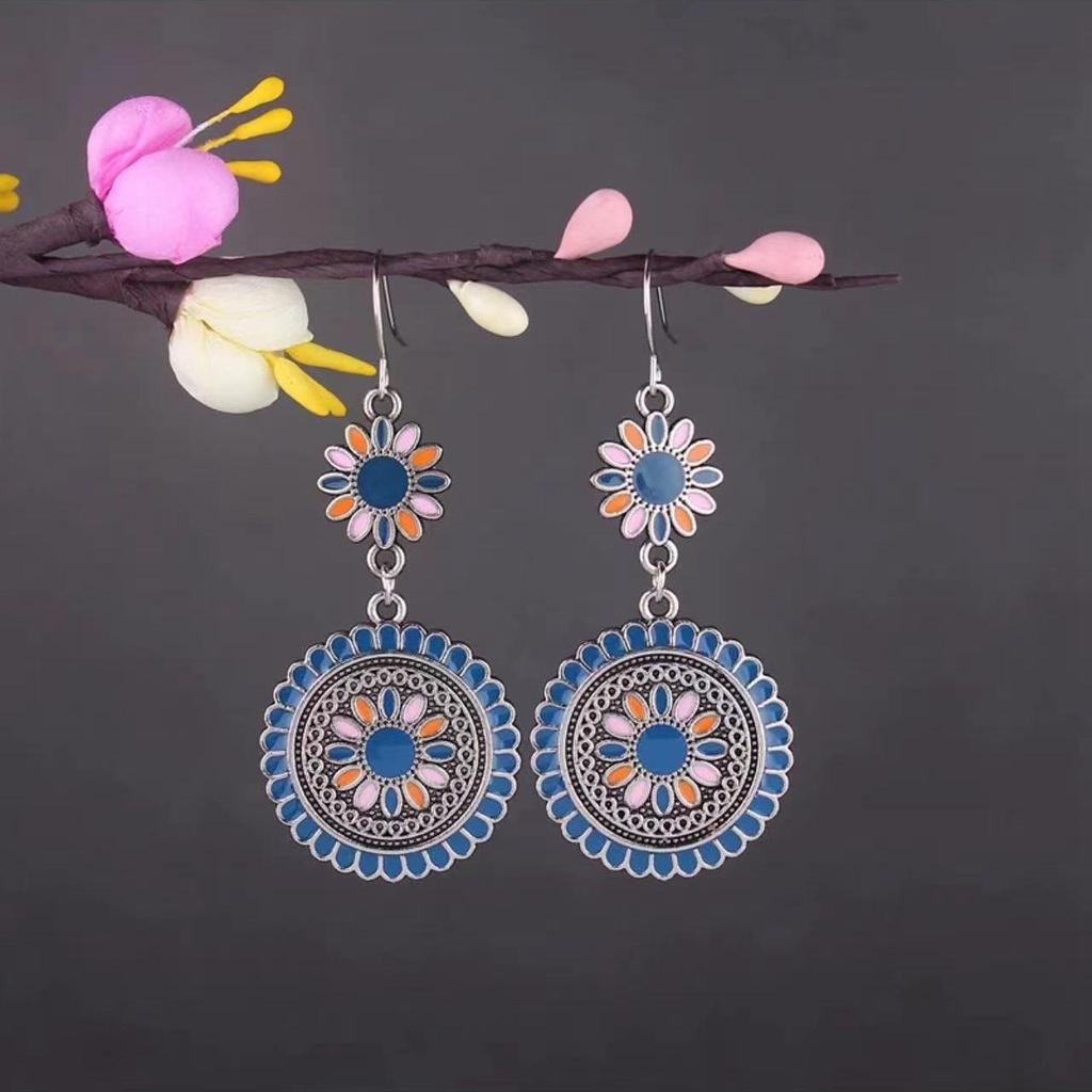 Bohemian Turquoise Owl Dream Catcher Tassel Earrings for Women